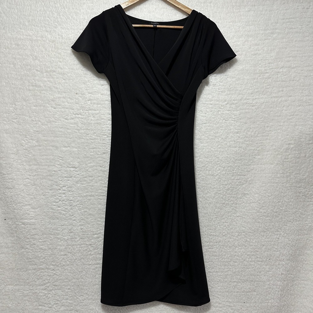 Talbots Women's Black Pleated V Neck Asymmetrical Dress Size XS